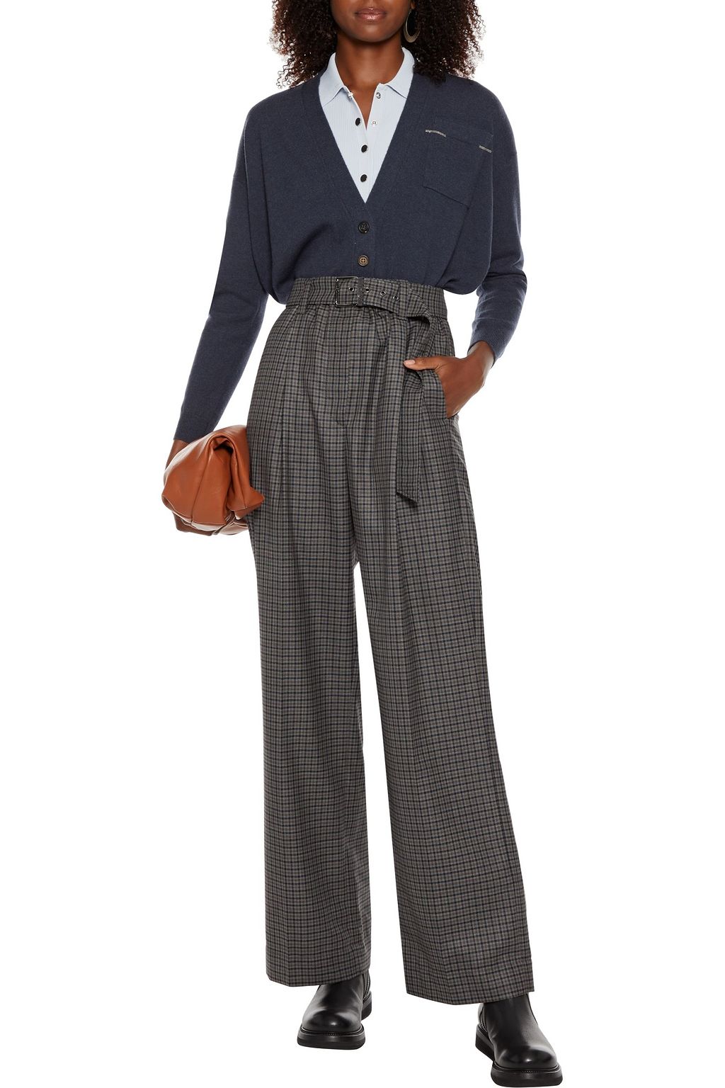 BRUNELLO CUCINELLI Belted checked wool-jacquard straight-leg pants
