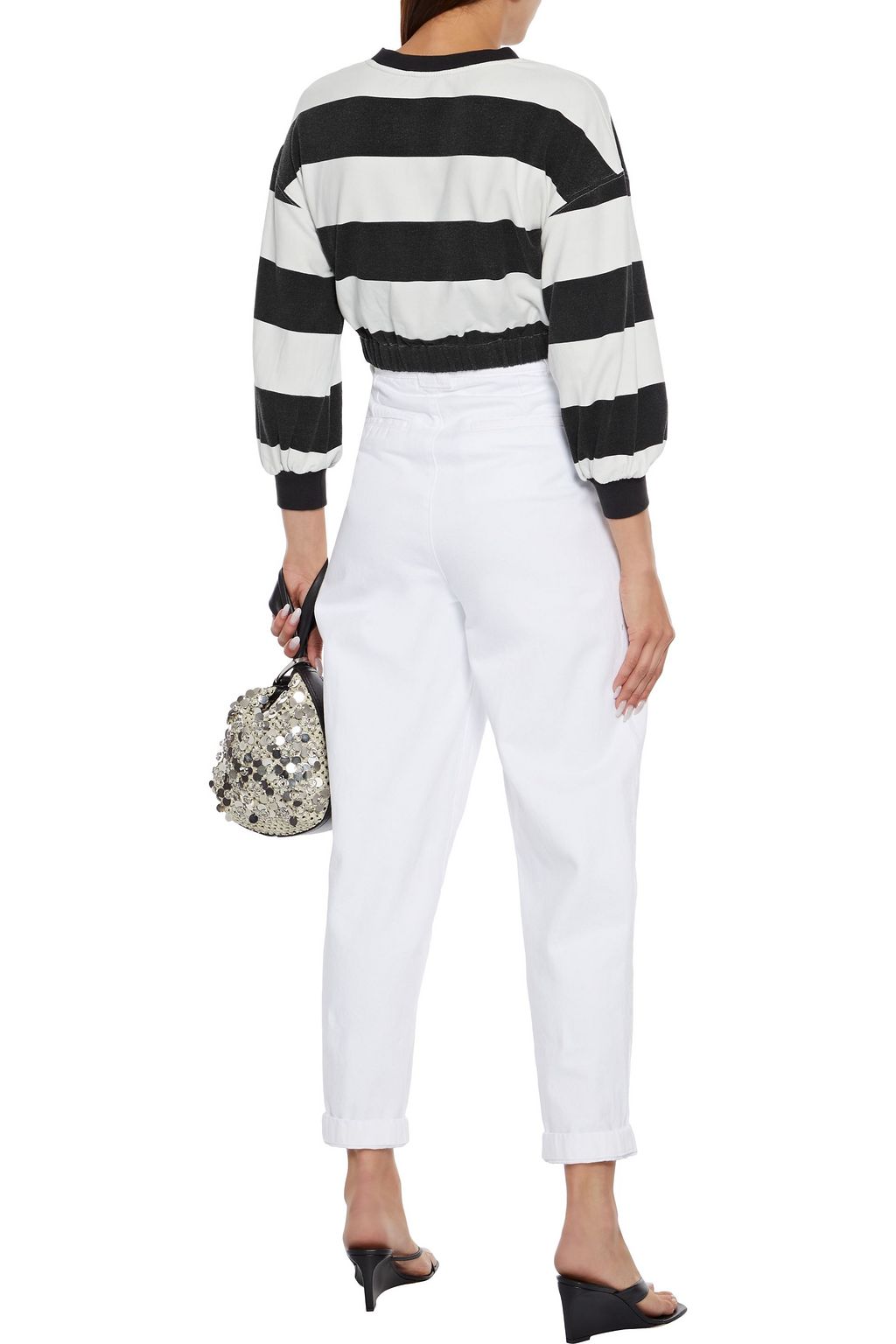 ALICE + OLIVIA Marcelle cropped twist-front striped cotton-blend fleece sweatshirt