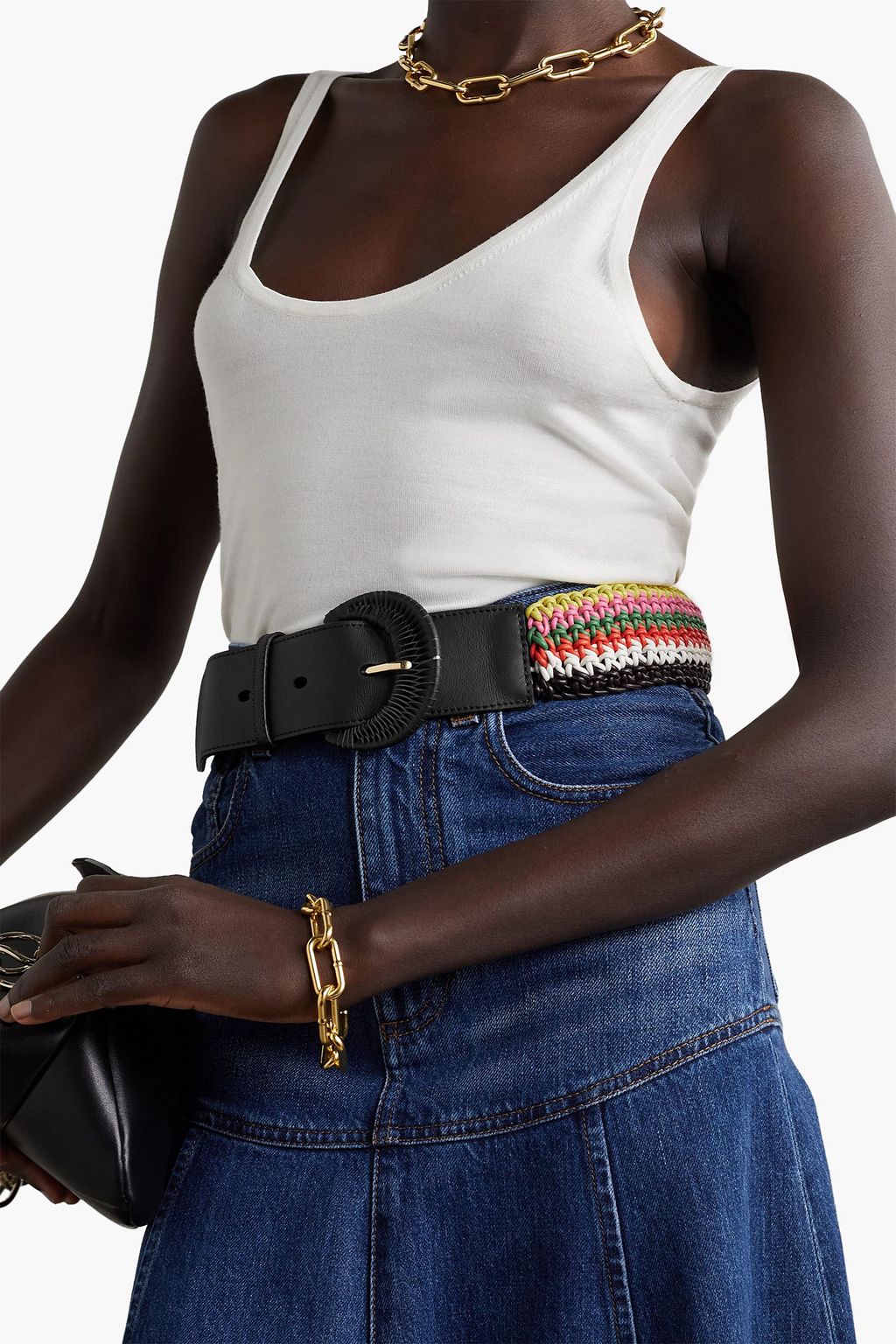 CHLOÉ Klea striped woven leather belt