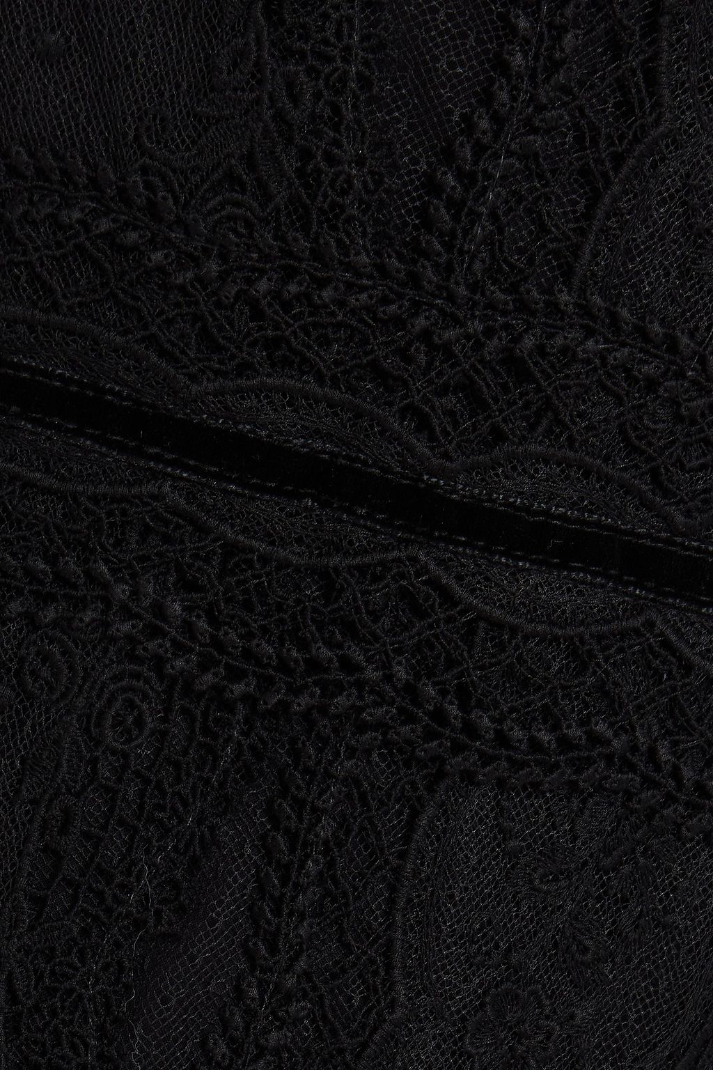 COSTARELLOS Point d'esprit-paneled ruffled lace maxi dress