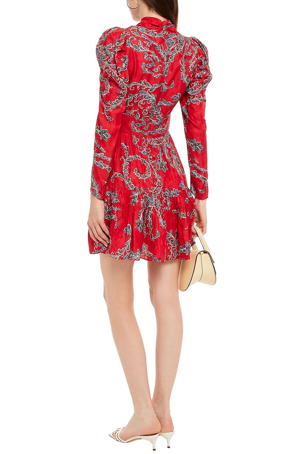 SANDRO Tali draped printed satin-jacquard mini dress