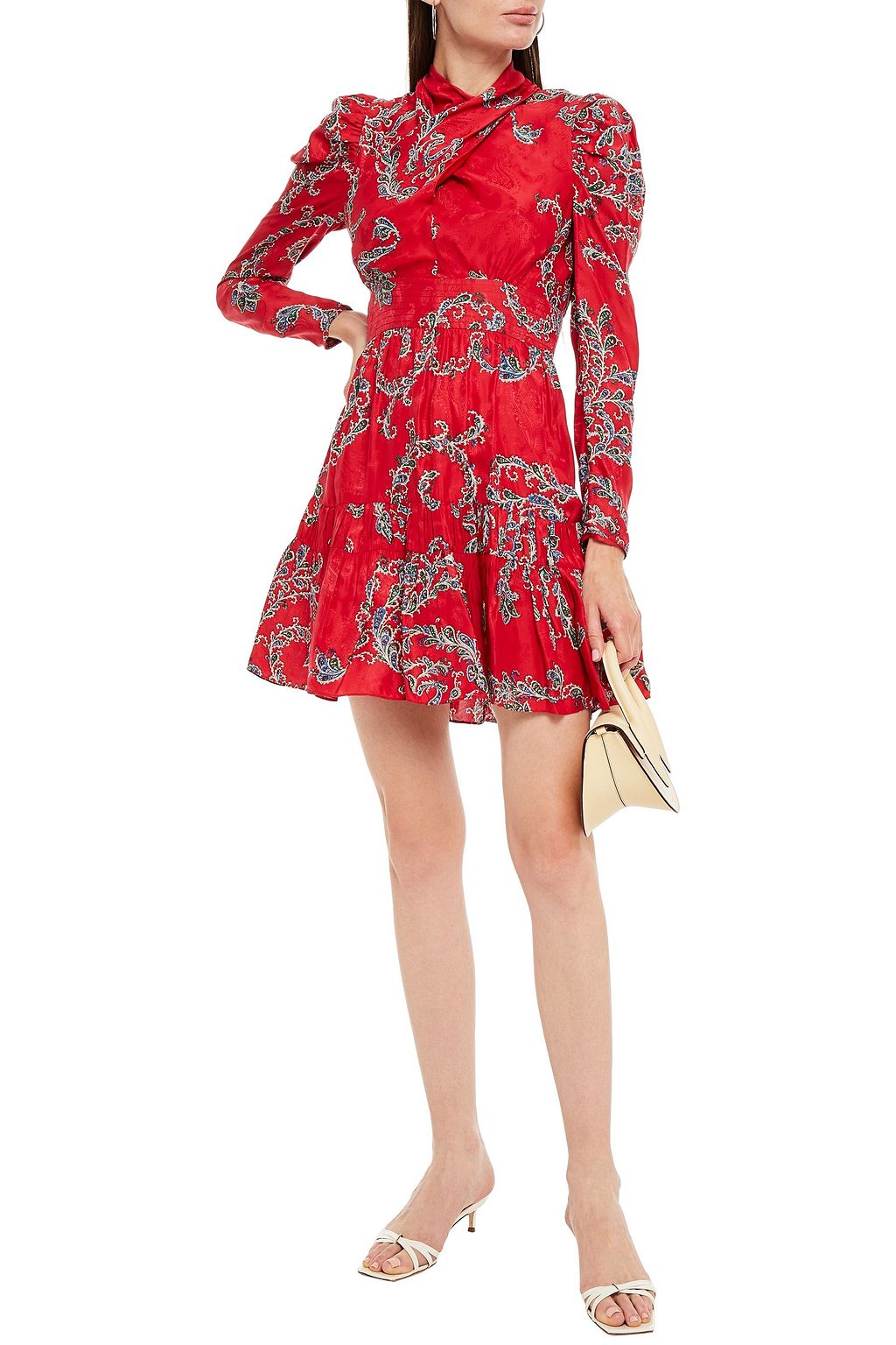 SANDRO Tali draped printed satin-jacquard mini dress