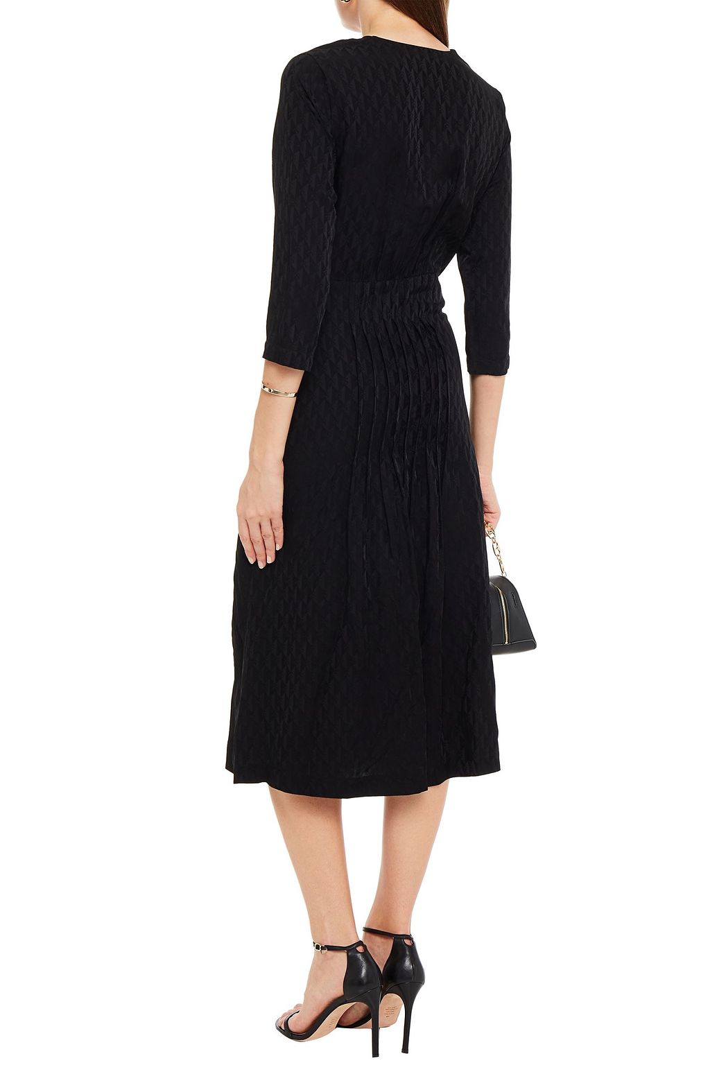 SANDRO Anaya pintucked satin-jacquard midi dress