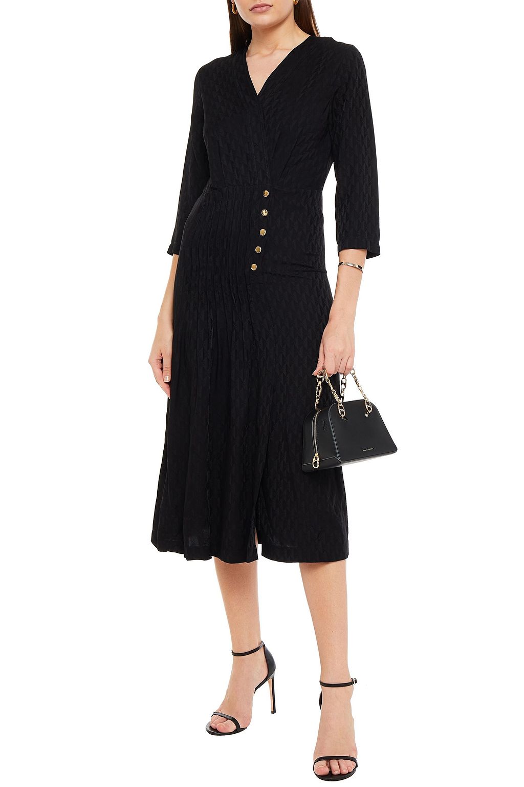 SANDRO Anaya pintucked satin-jacquard midi dress