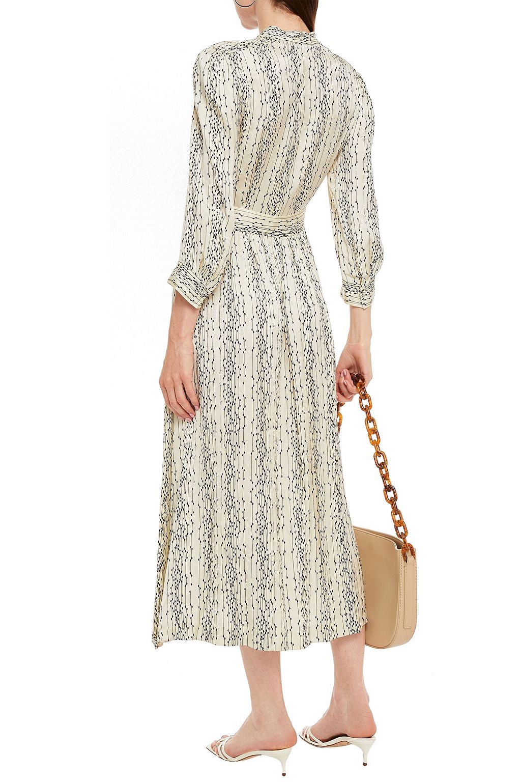 SANDRO Shira pintucked printed satin-jacquard midi dress