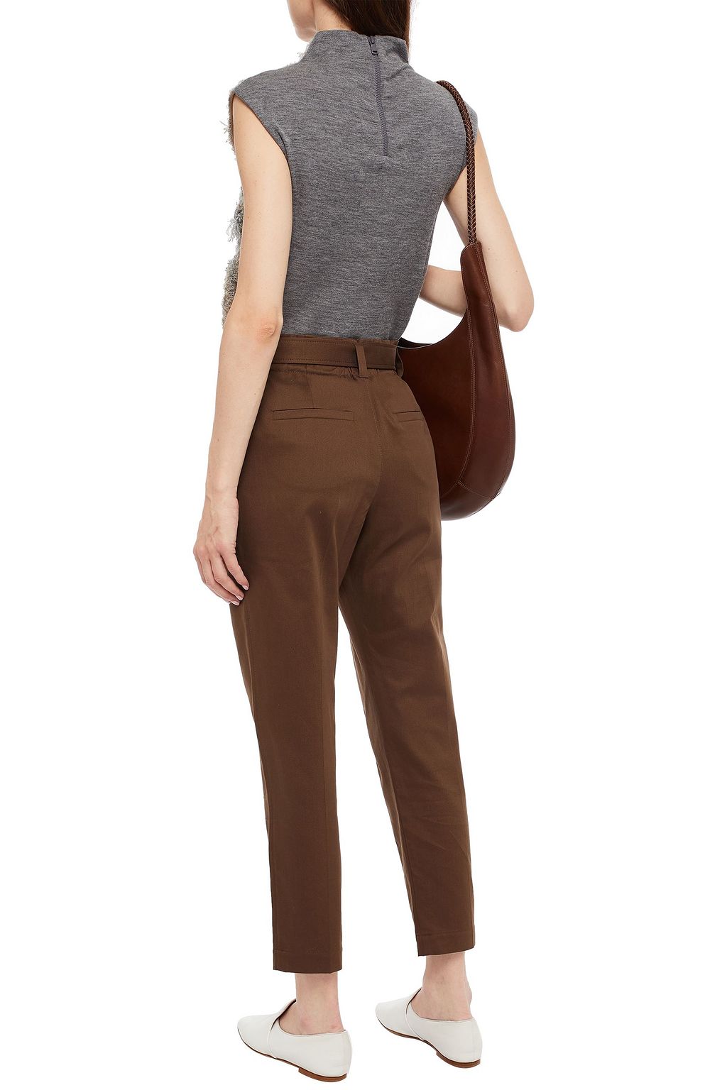 BRUNELLO CUCINELLI Jersey-paneled embellished silk-organza turtleneck top