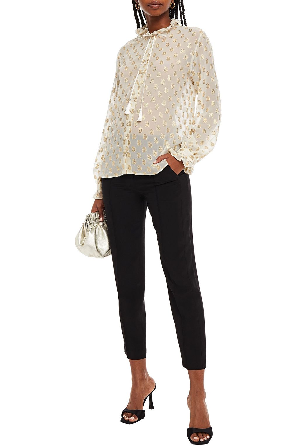 ETRO Cropped grosgrain-trimmed wool-twill tapered pants