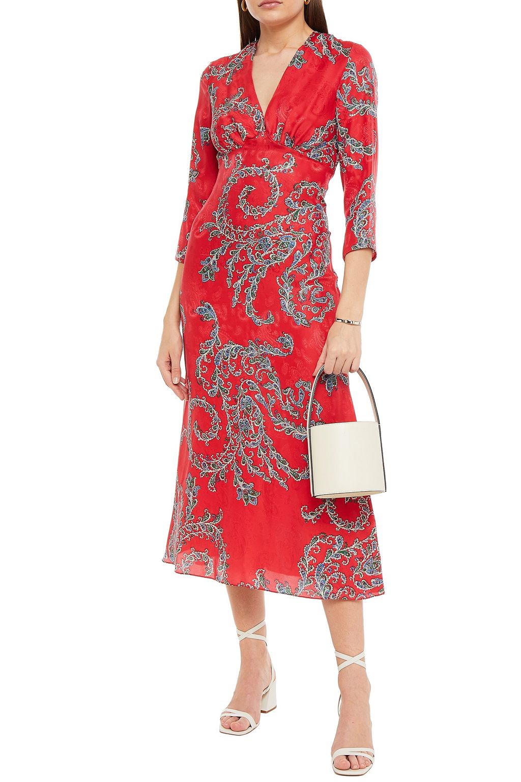 SANDRO Paisley-print satin-jacquard midi dress