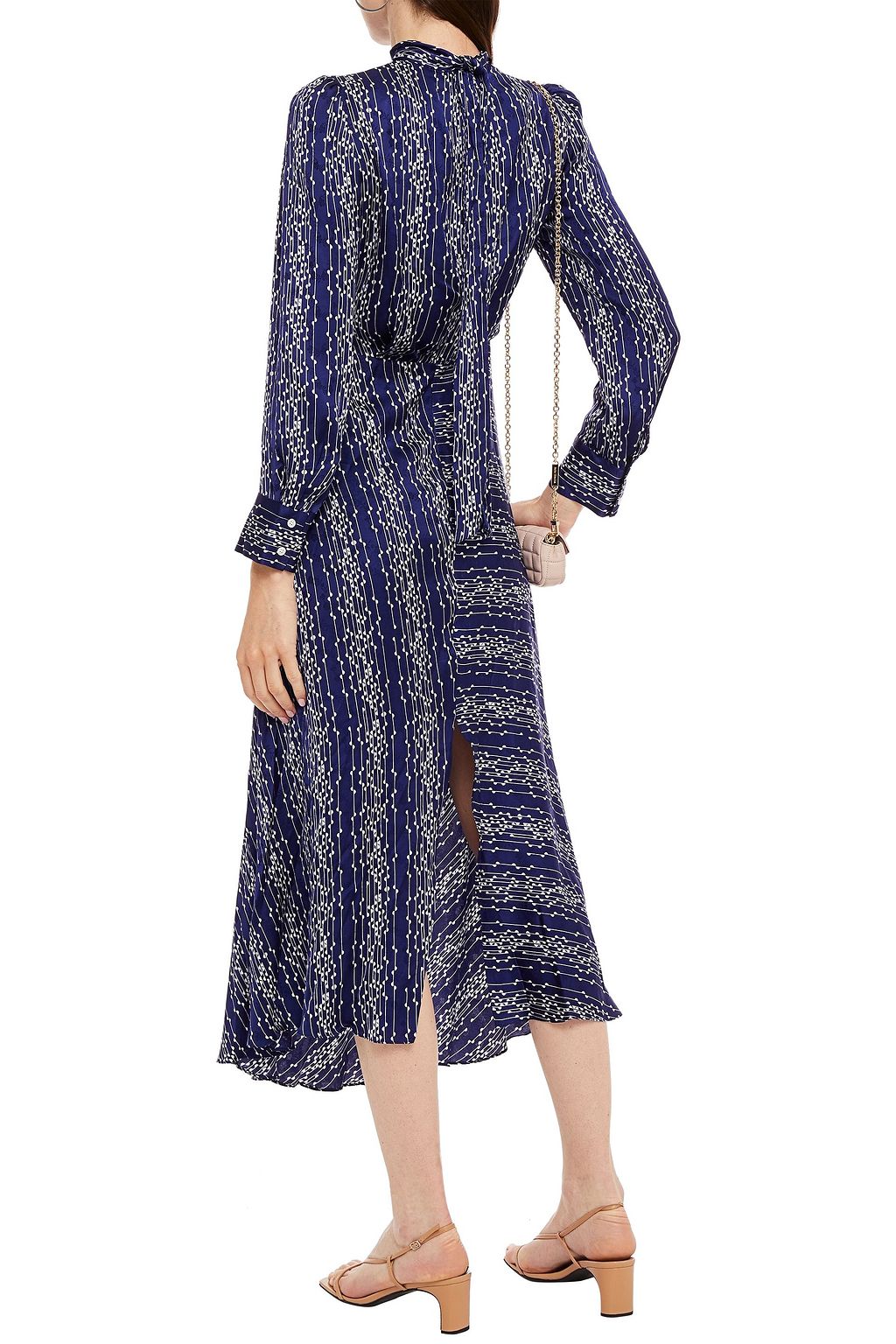 SANDRO Angie cutout printed satin-jacquard midi dress