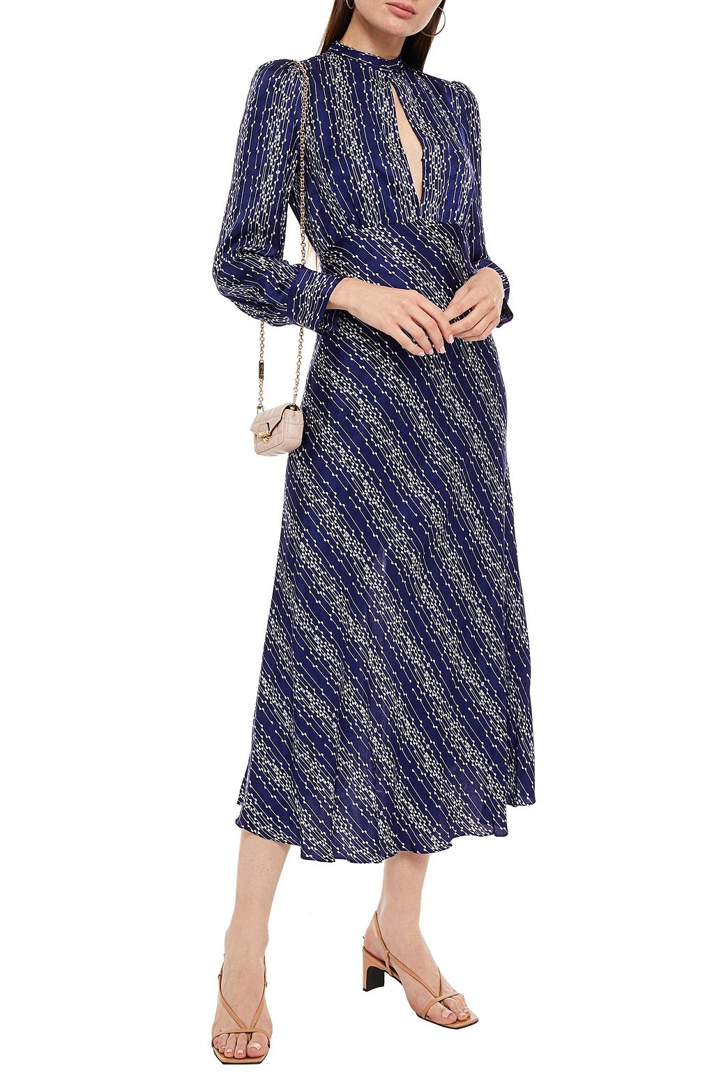 SANDRO Angie cutout printed satin-jacquard midi dress