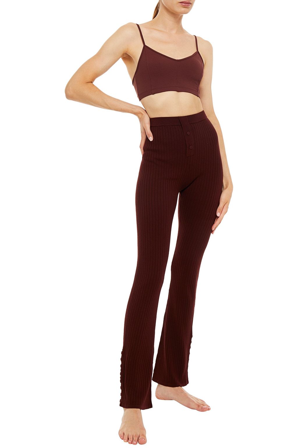 LIVE THE PROCESS Ribbed-knit flared pants