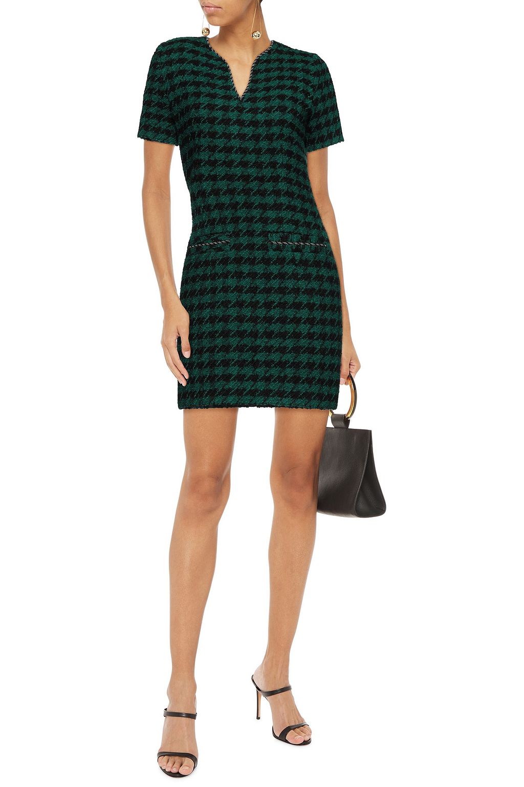 SANDRO Clyo embellished houndstooth bouclé-tweed mini dress