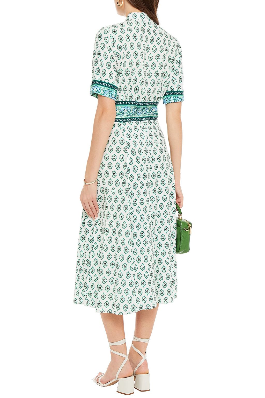 SANDRO Naim gathered printed woven midi shirt dress