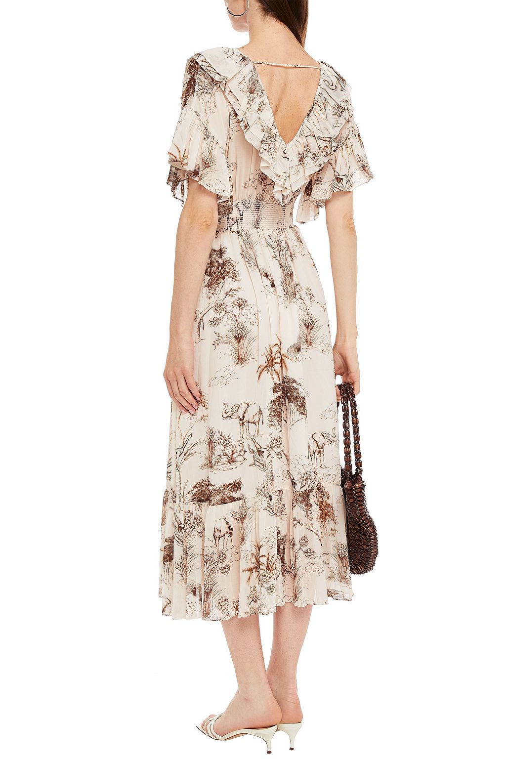 SANDRO Marro ruffled printed gauze midi dress THE