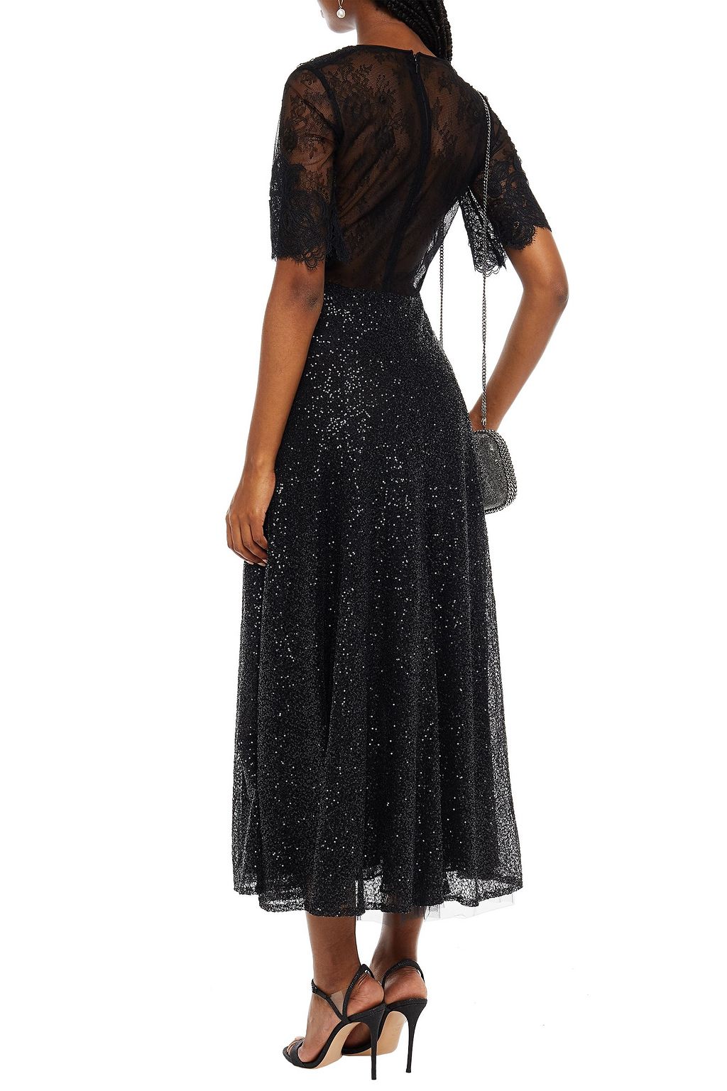 COSTARELLOS Sequin-embellished lace midi dress