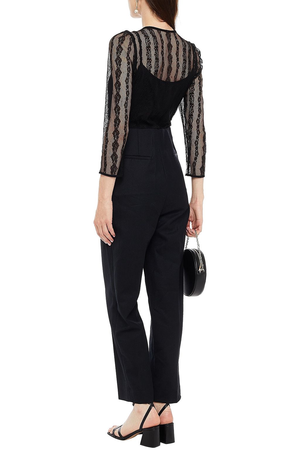 SANDRO Lize corded lace-paneled velvet-trimmed twill jumpsuit