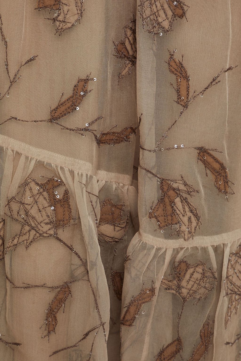BRUNELLO CUCINELLI Asymmetric embellished gathered silk-organza midi skirt
