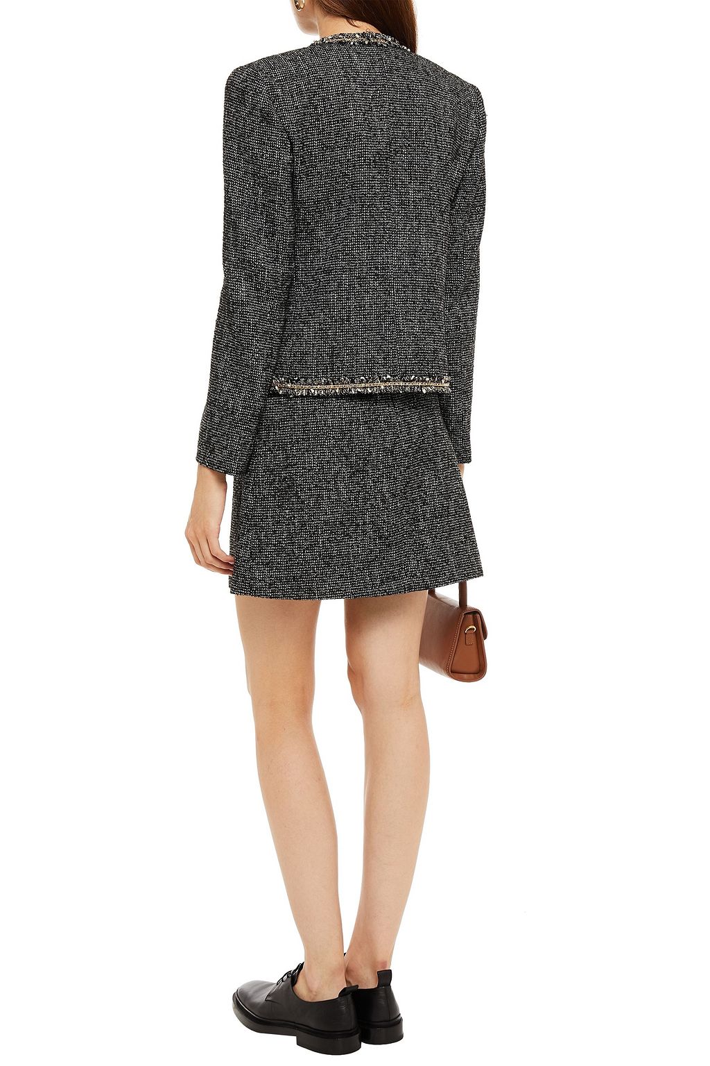 SANDRO Talie chain-trimmed tweed mini skirt