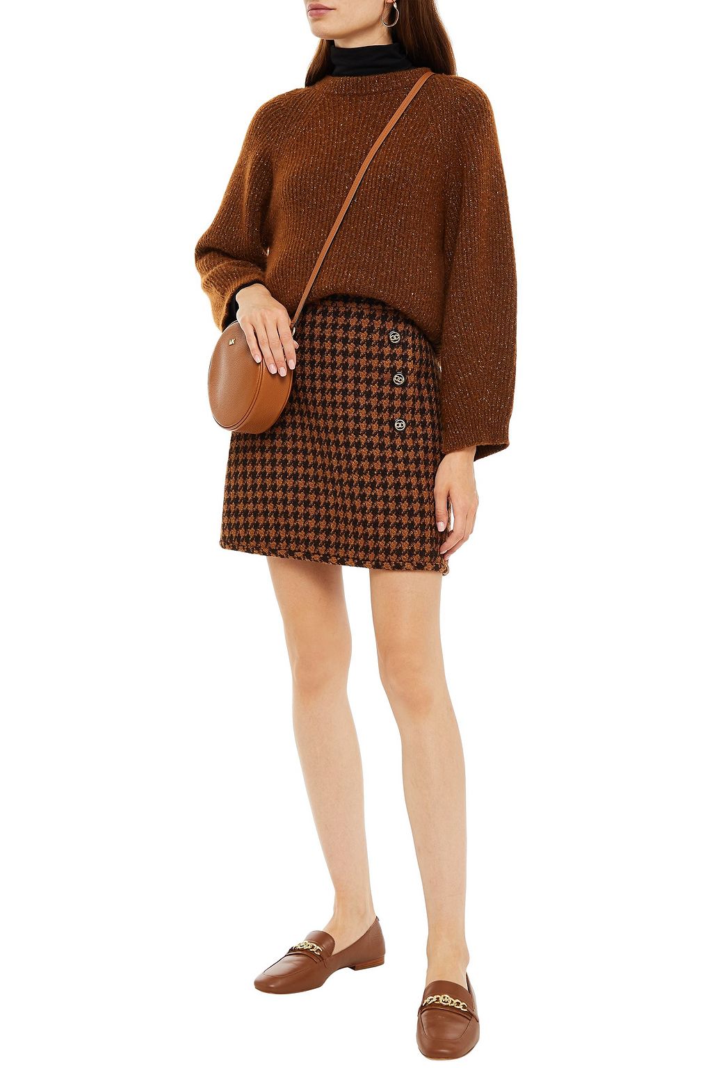 tweed mini skirt brown