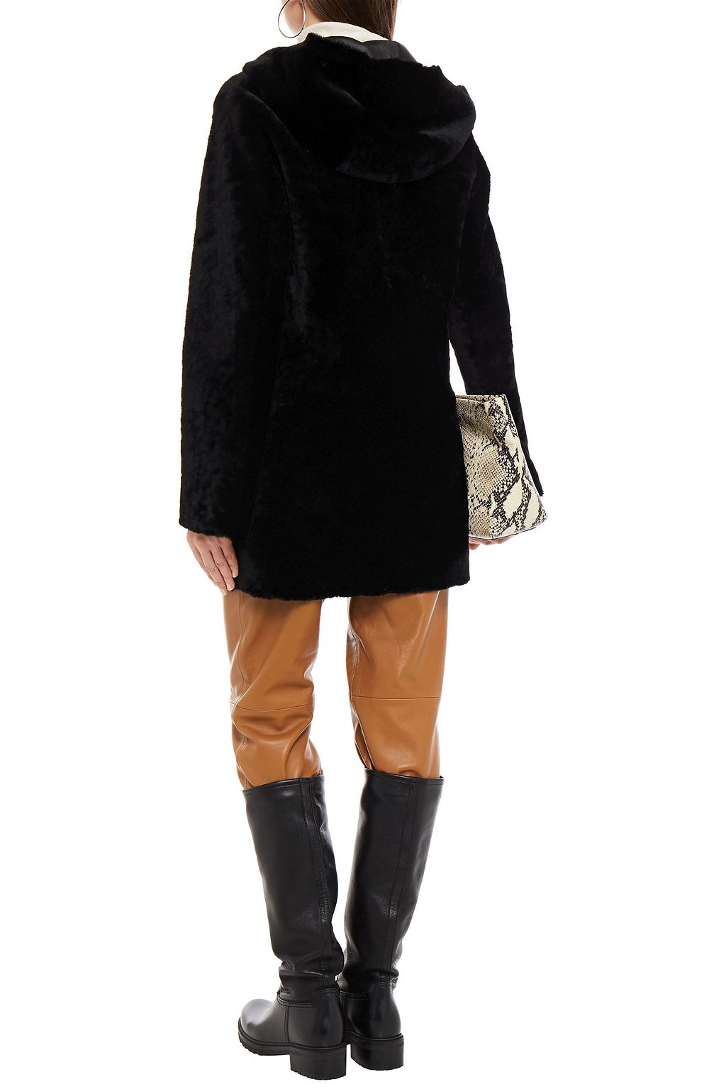 SANDRO Wendbarer Mantel aus Shearling mit Lederbesatz