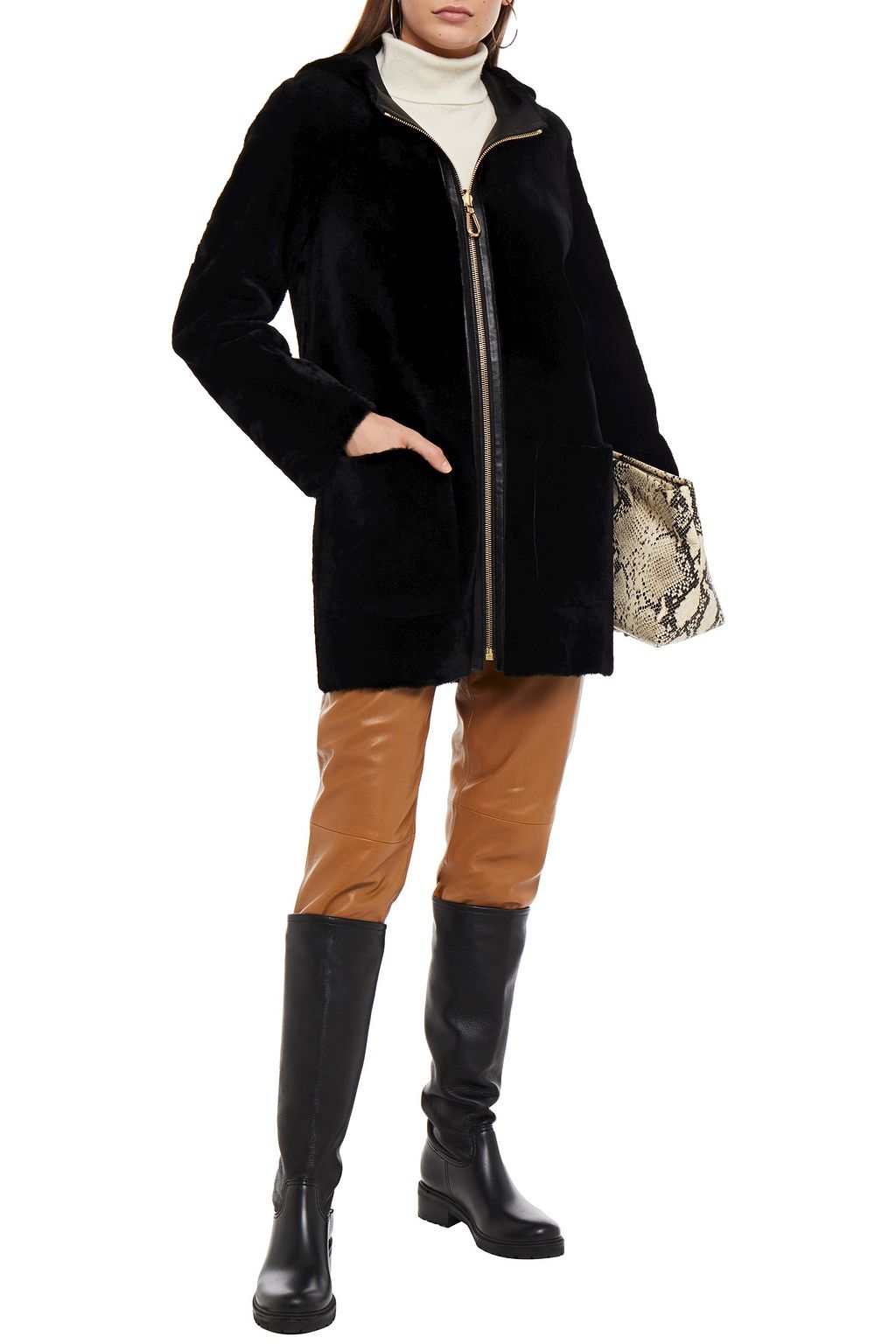 SANDRO Wendbarer Mantel aus Shearling mit Lederbesatz