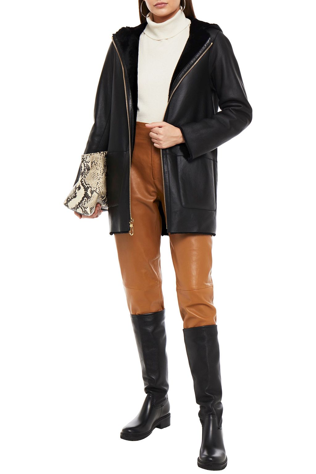 SANDRO Wendbarer Mantel aus Shearling mit Lederbesatz