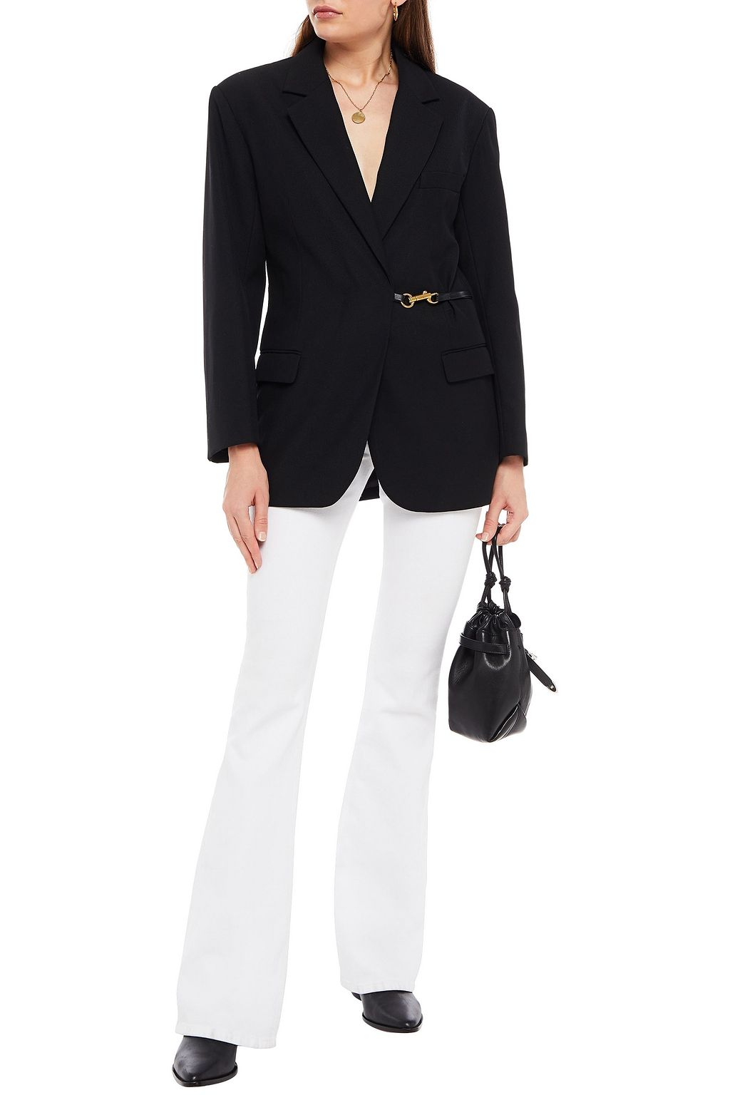 SANDRO Pelyna leather-trimmed twill blazer