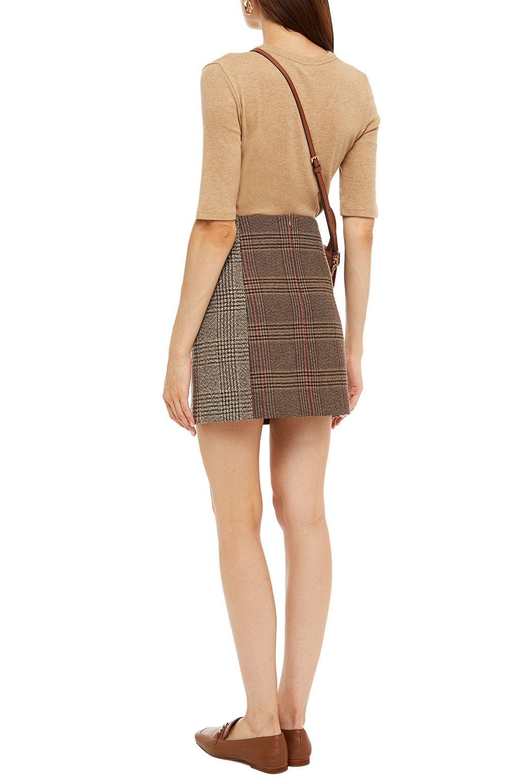 SANDRO Lainy paneled checked wool-blend mini skirt