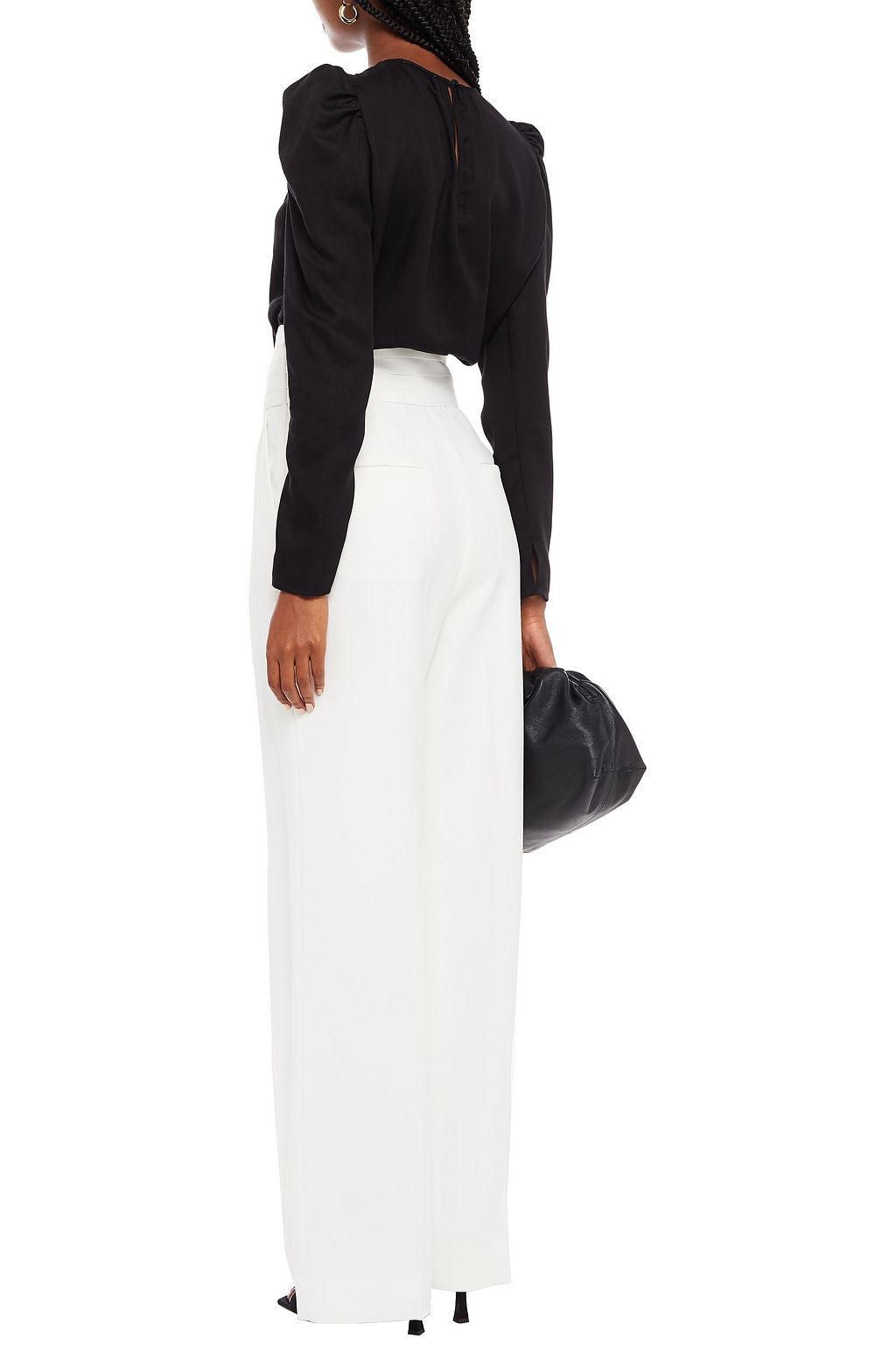 KHAITE Blaine pleated satin-paneled twill wide-leg pants