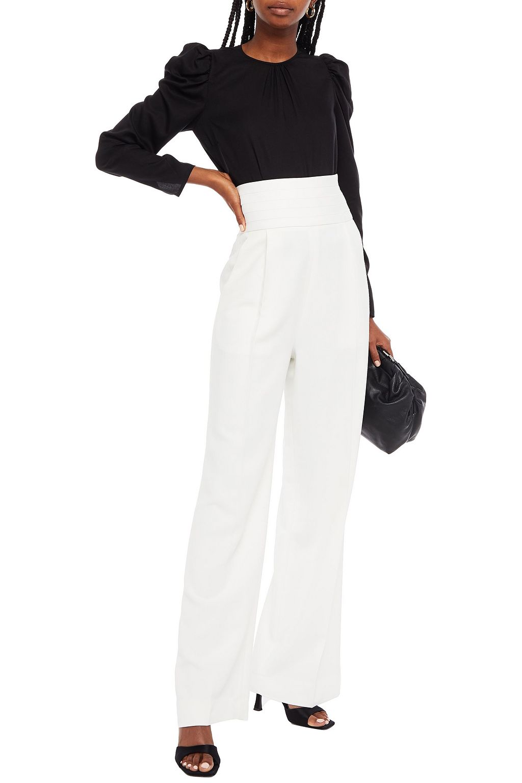 KHAITE Blaine pleated satin-paneled twill wide-leg pants