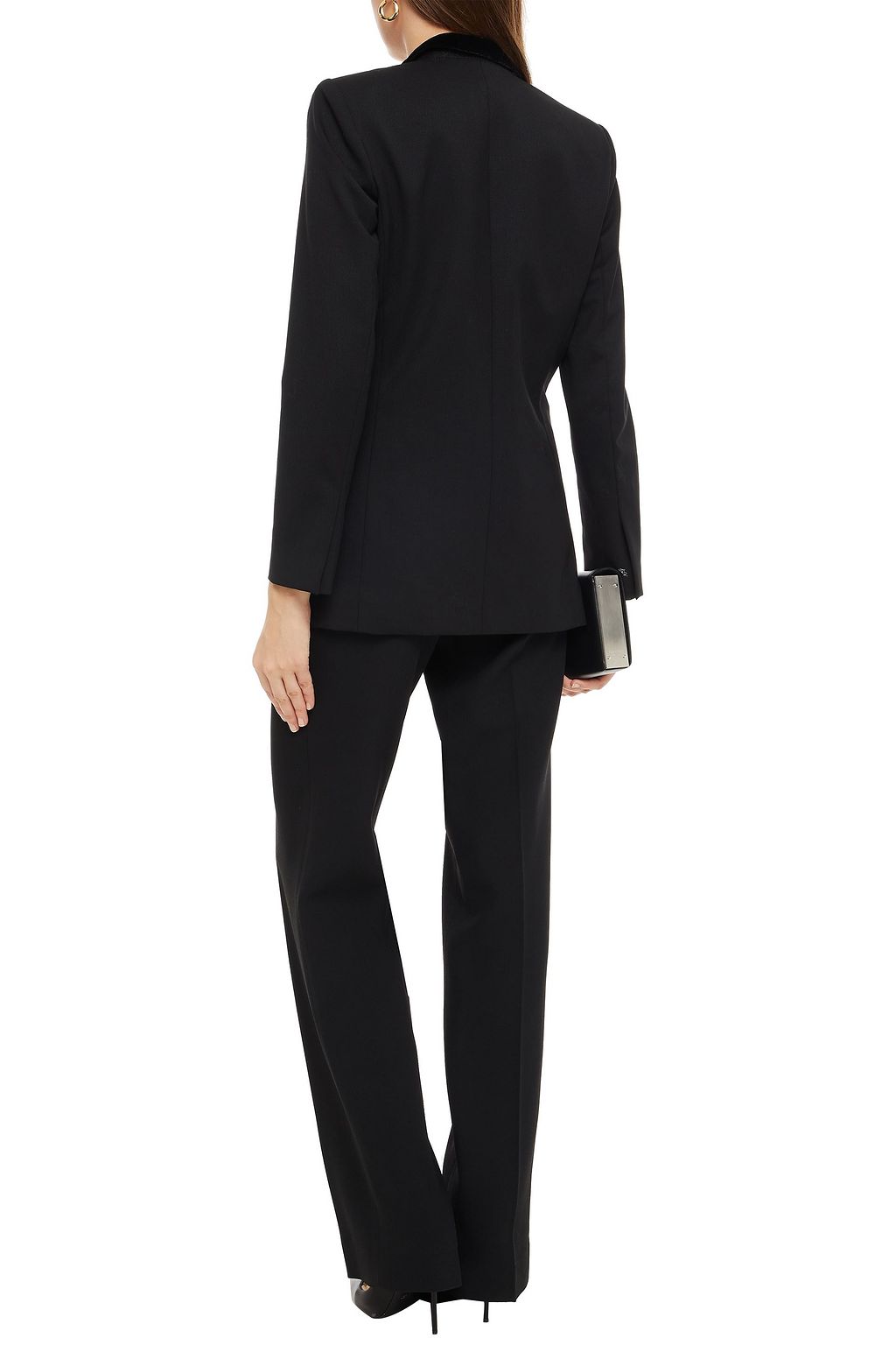 SANDRO Nicky double-breasted velvet-trimmed twill blazer