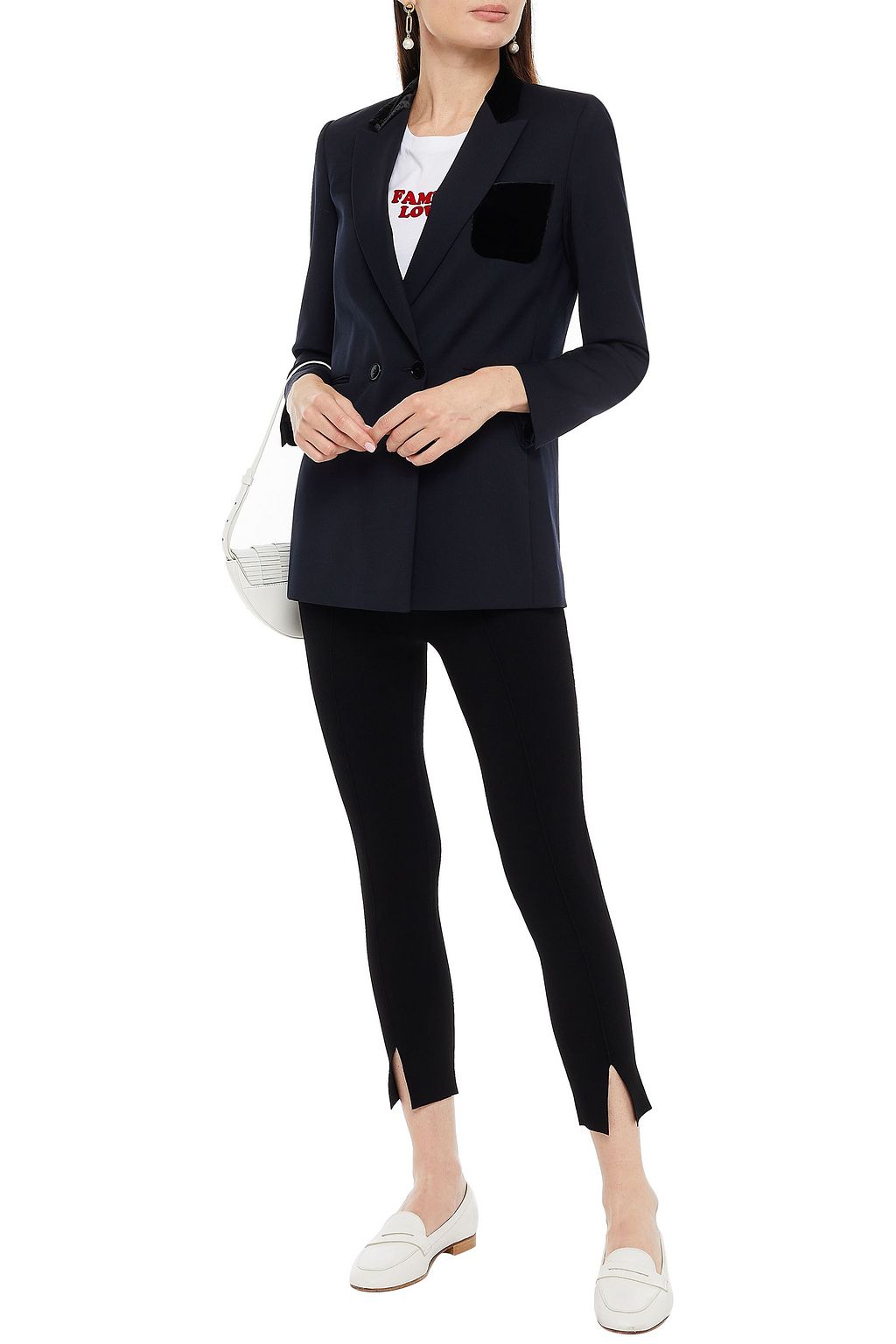 SANDRO Double-breasted velvet-trimmed twill blazer