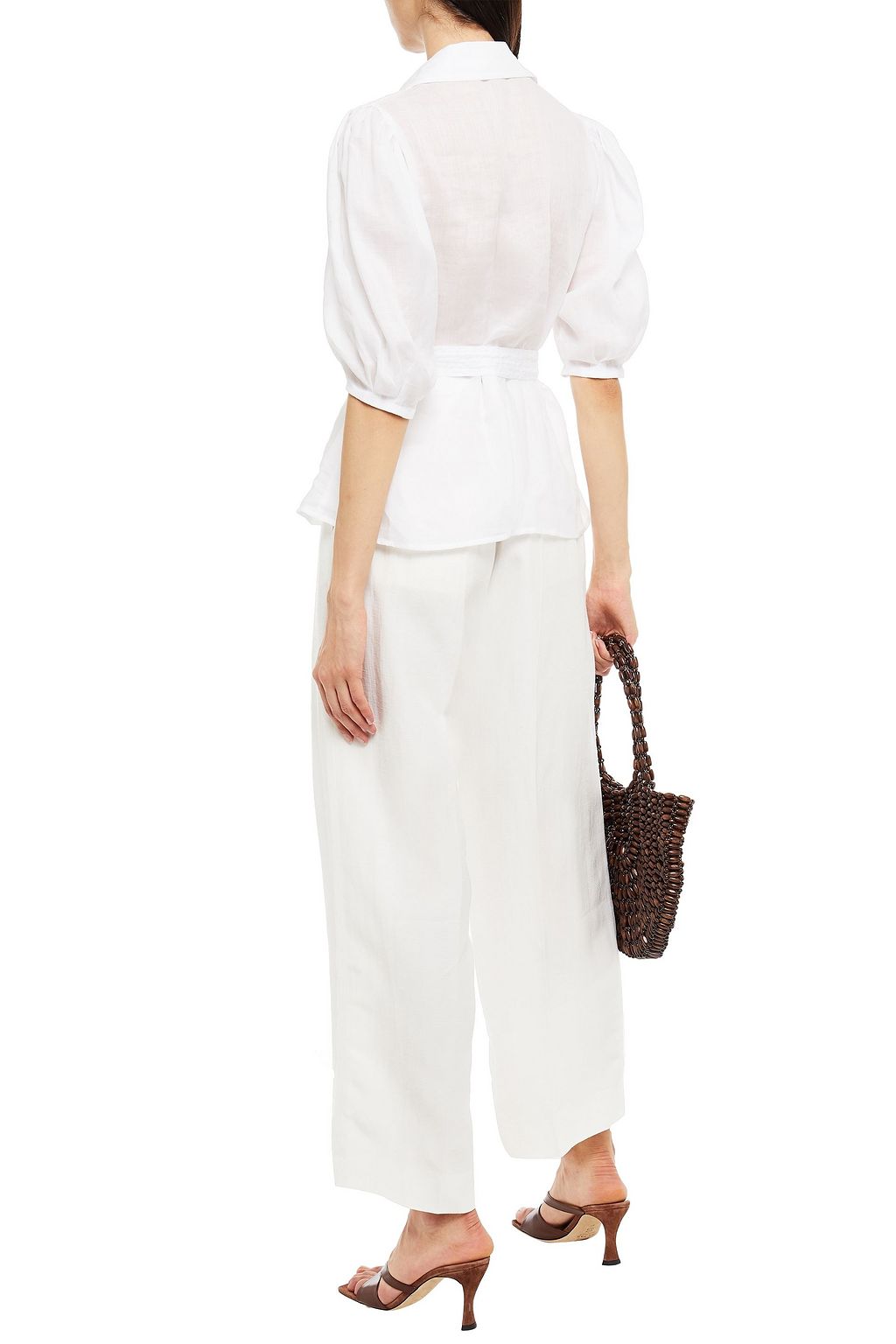 SANDRO Pleated slub-woven wide-leg pants