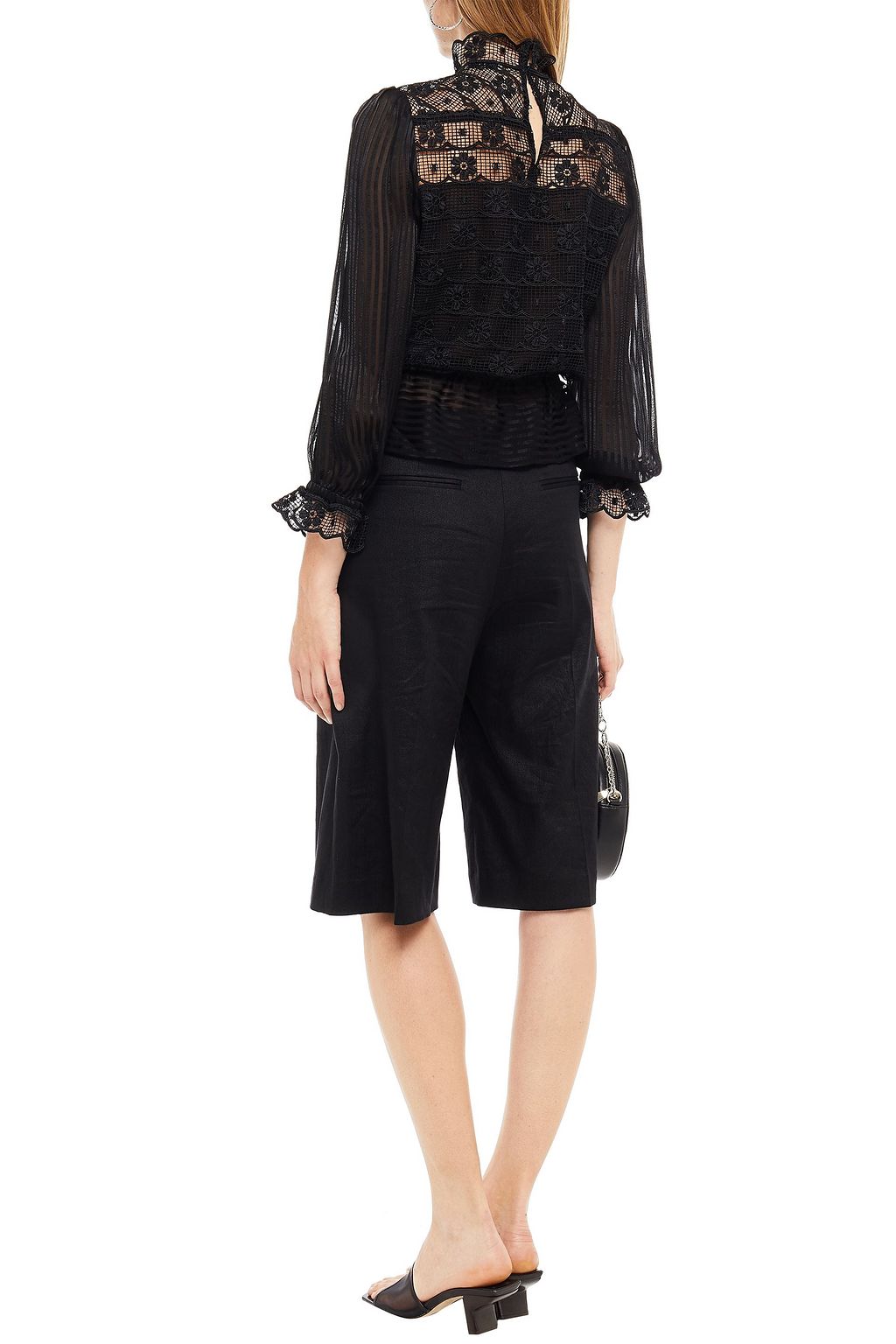SANDRO Sarah macramé-paneled jacquard top