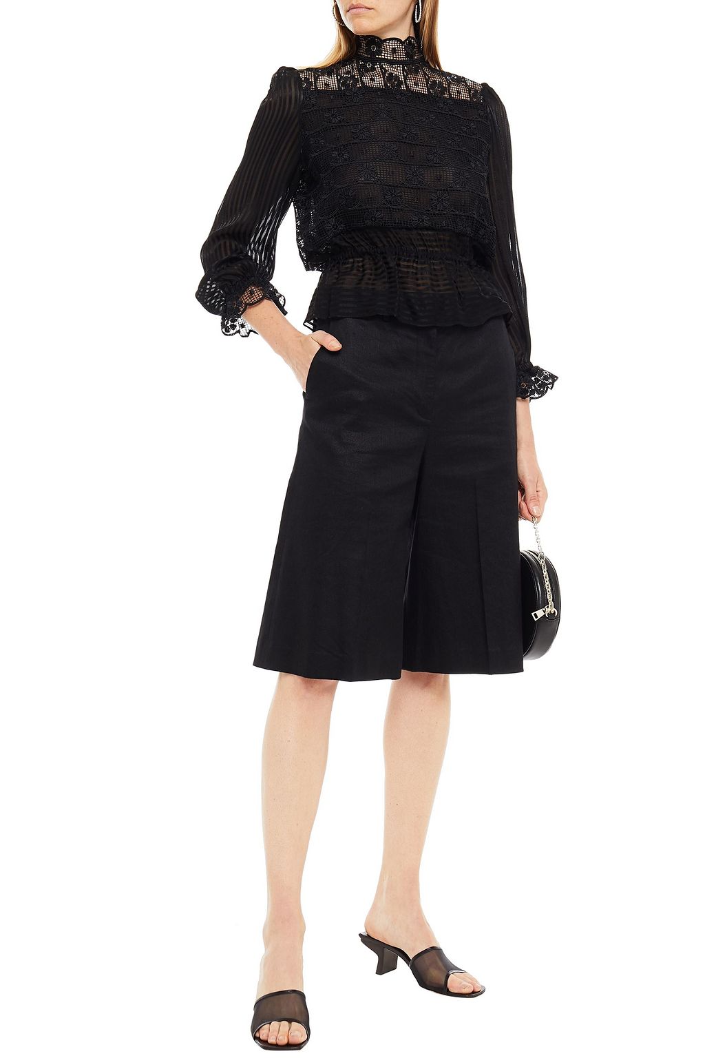 SANDRO Sarah macramé-paneled jacquard top