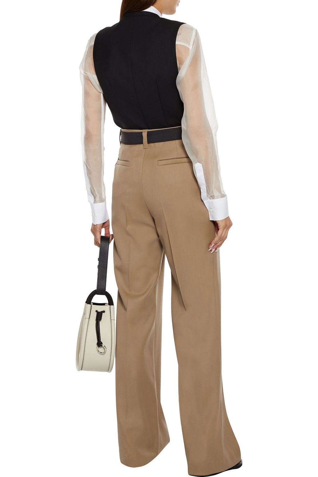 BRUNELLO CUCINELLI Bead-embellished belted wool wide-leg pants