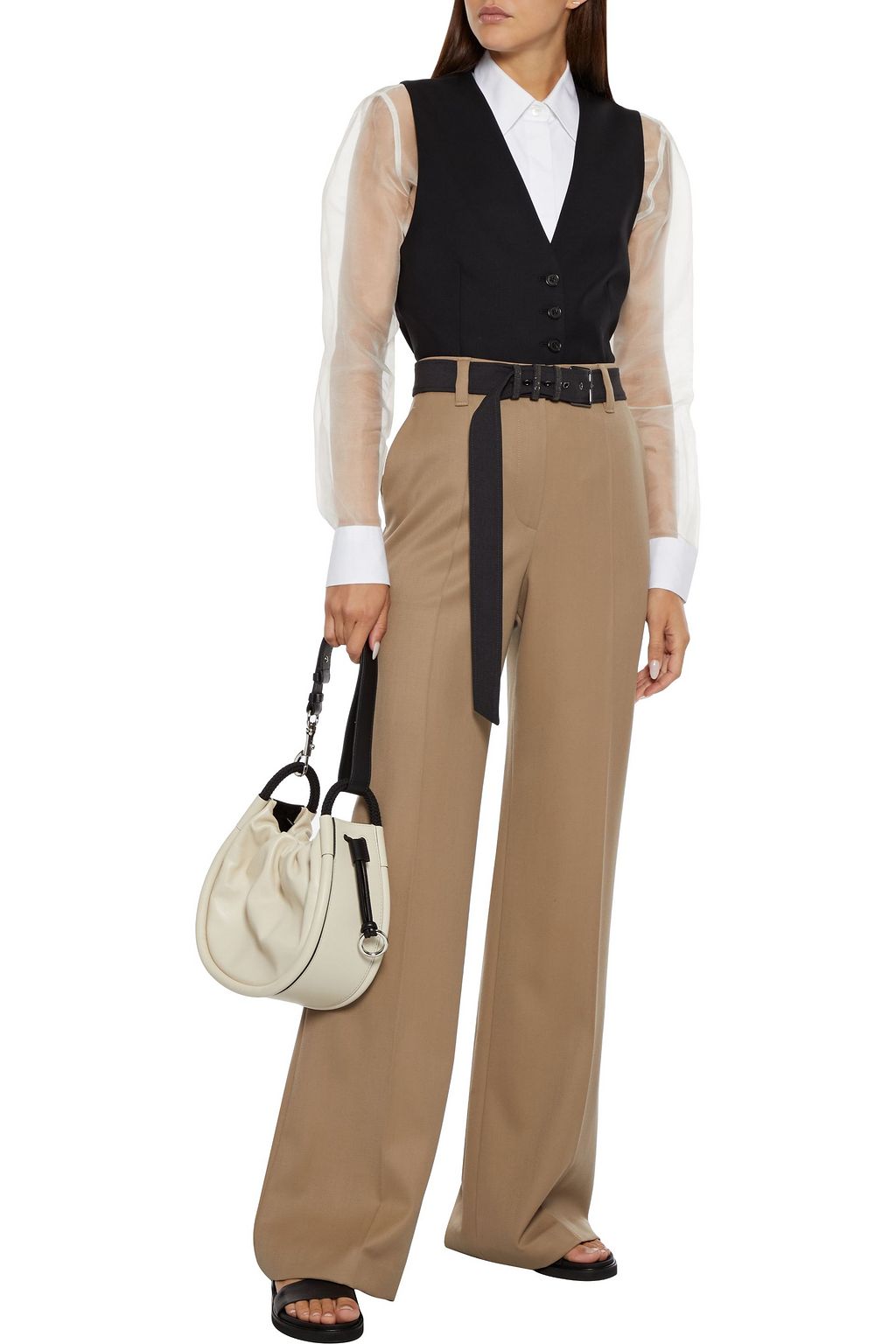 BRUNELLO CUCINELLI Bead-embellished belted wool wide-leg pants