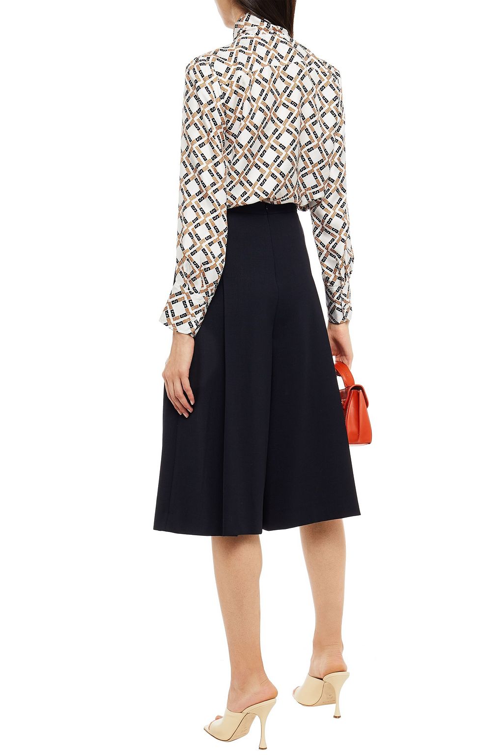 SANDRO Sany pussy-bow printed silk-twill shirt