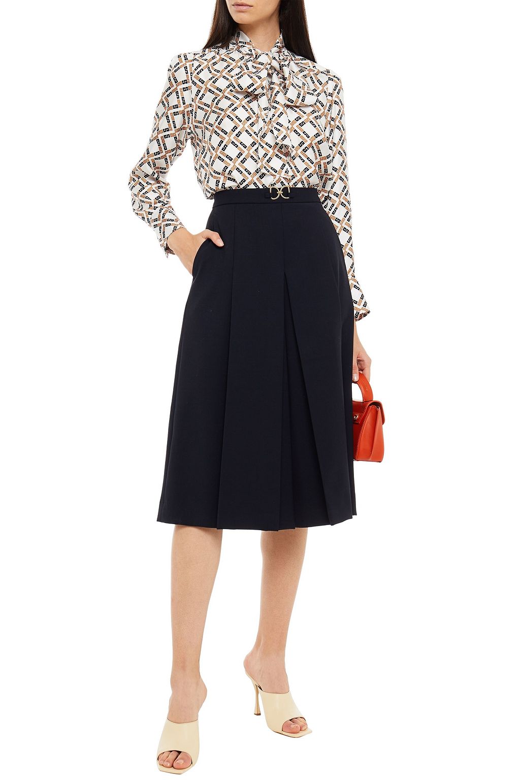 SANDRO Sany pussy-bow printed silk-twill shirt