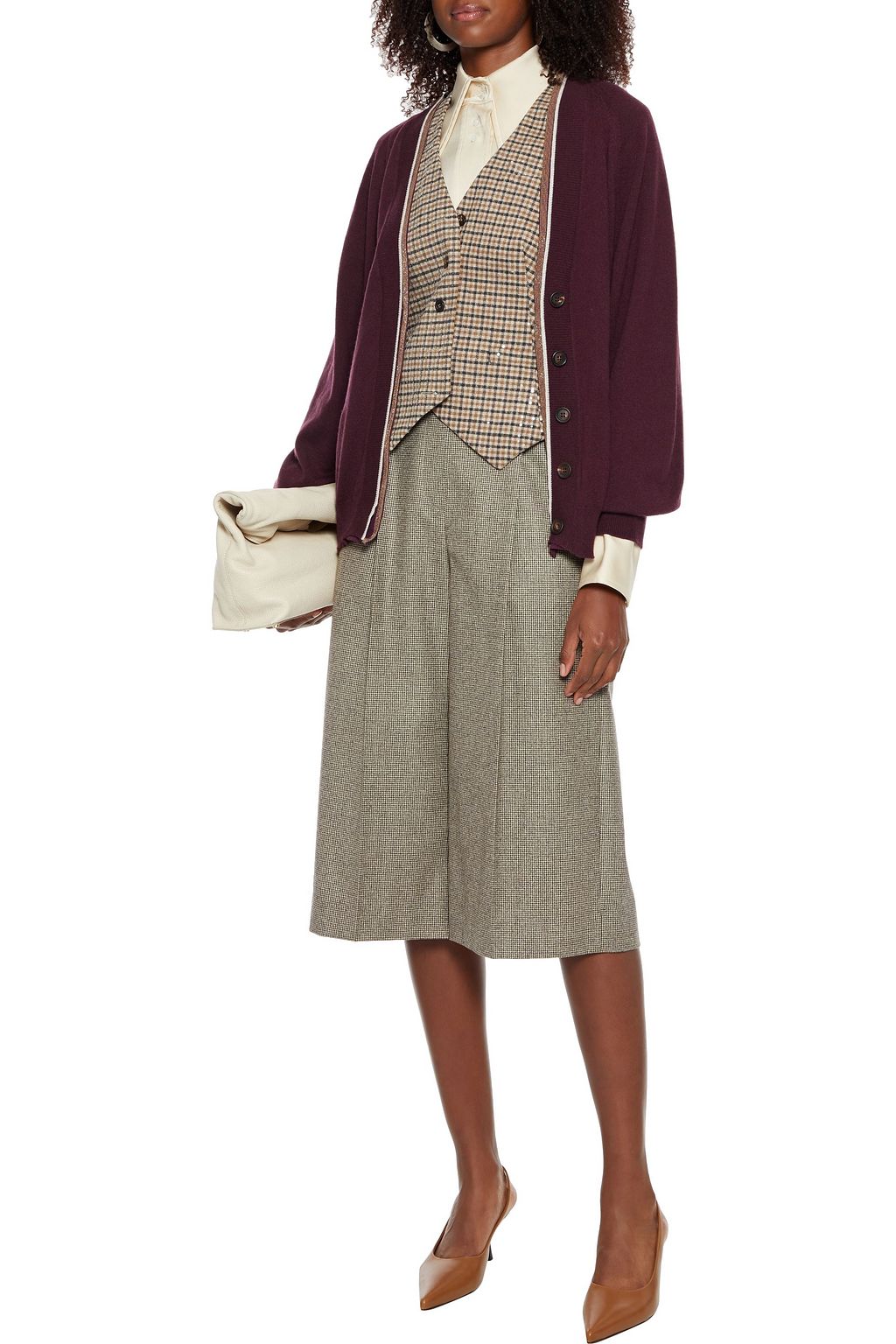 BRUNELLO CUCINELLI Pleated houndstooth wool culottes