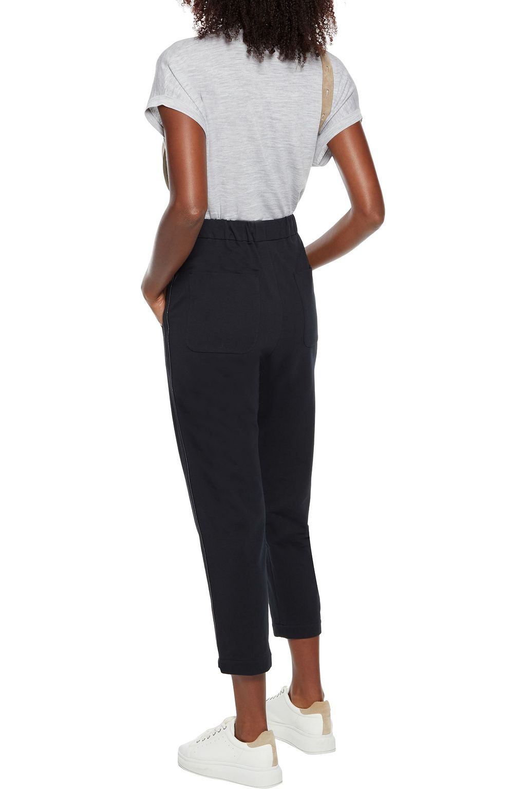 BRUNELLO CUCINELLI Bead-embellished French cotton-blend terry track pants