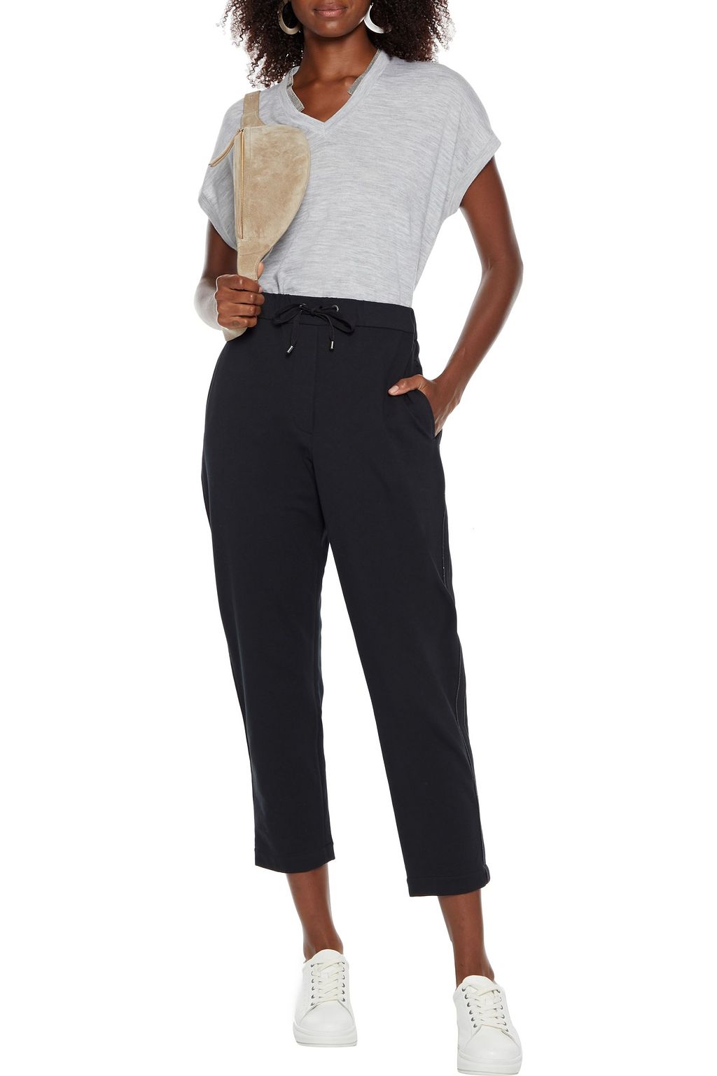 BRUNELLO CUCINELLI Bead-embellished French cotton-blend terry track pants