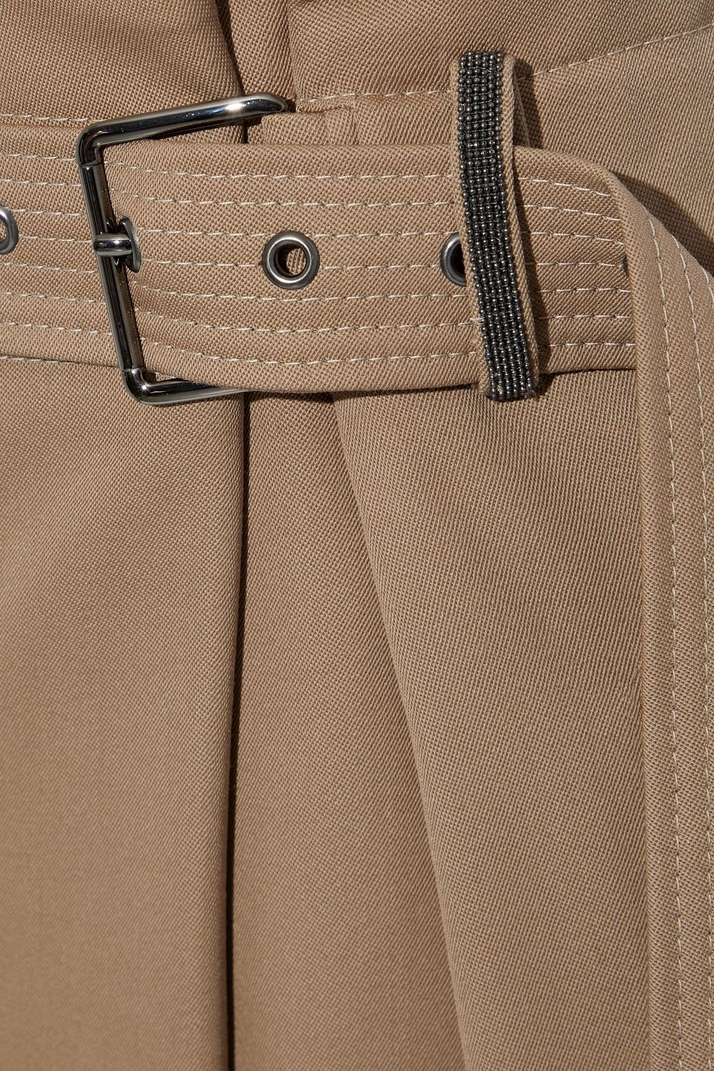 BRUNELLO CUCINELLI Cropped belted wool-crepe wide-leg pants