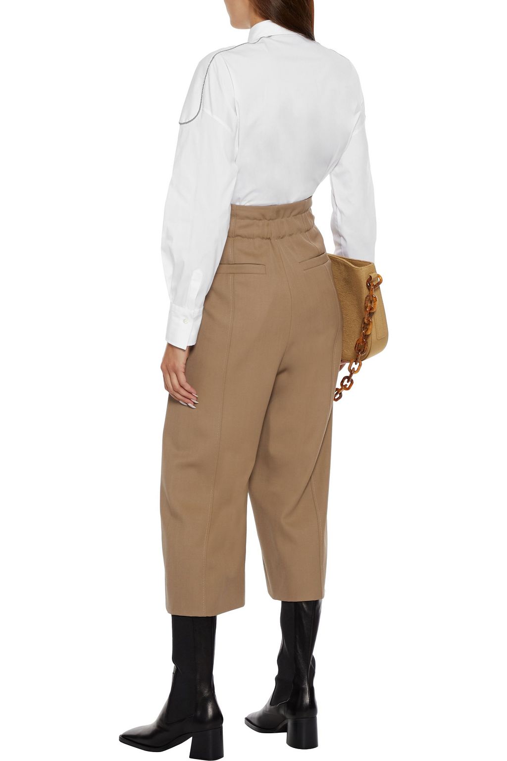 BRUNELLO CUCINELLI Cropped belted wool-crepe wide-leg pants