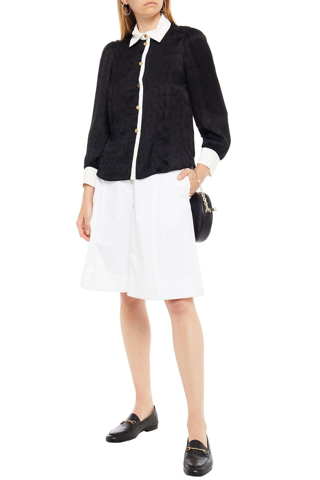 SANDRO Cassandre grosgrain-trimmed floral-jacquard shirt
