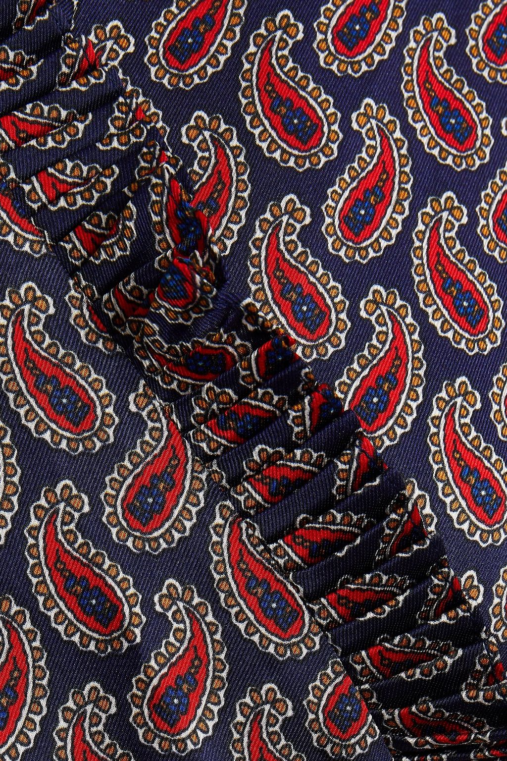SANDRO Pleated printed satin-twill wrap blouse