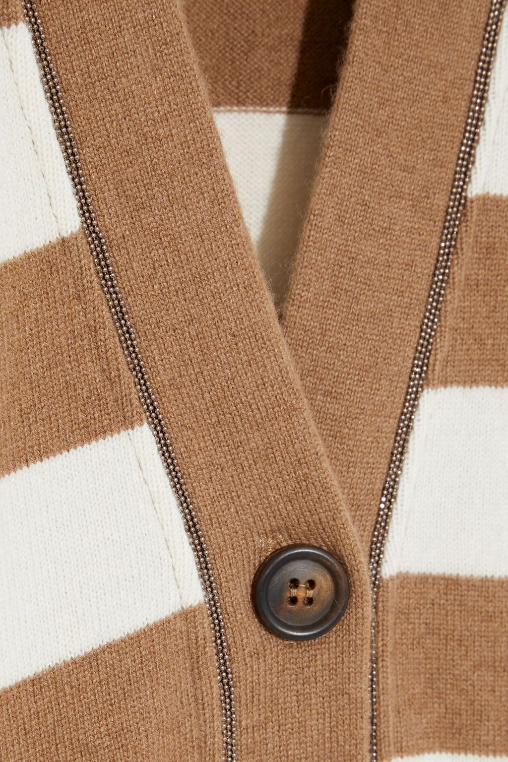 BRUNELLO CUCINELLI Bead-embellished striped wool, cashmere and silk-blend cardigan