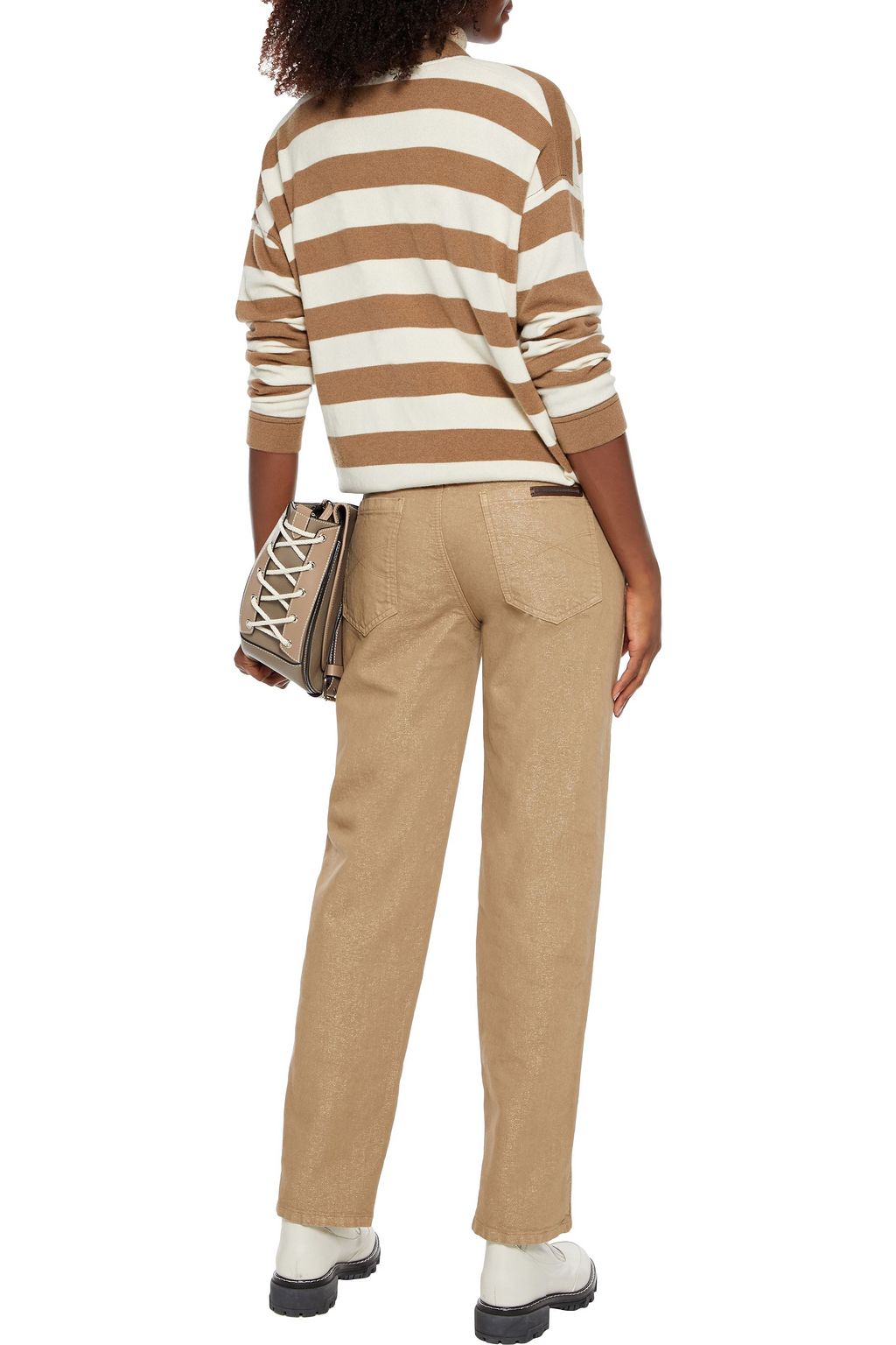 BRUNELLO CUCINELLI Bead-embellished striped wool, cashmere and silk-blend cardigan