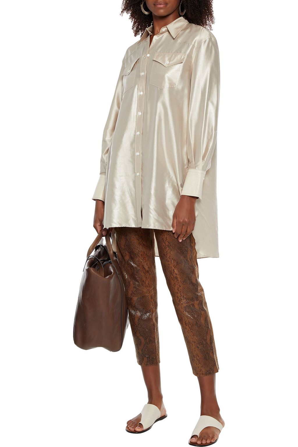BRUNELLO CUCINELLI Metallic silk crepe de chine shirt