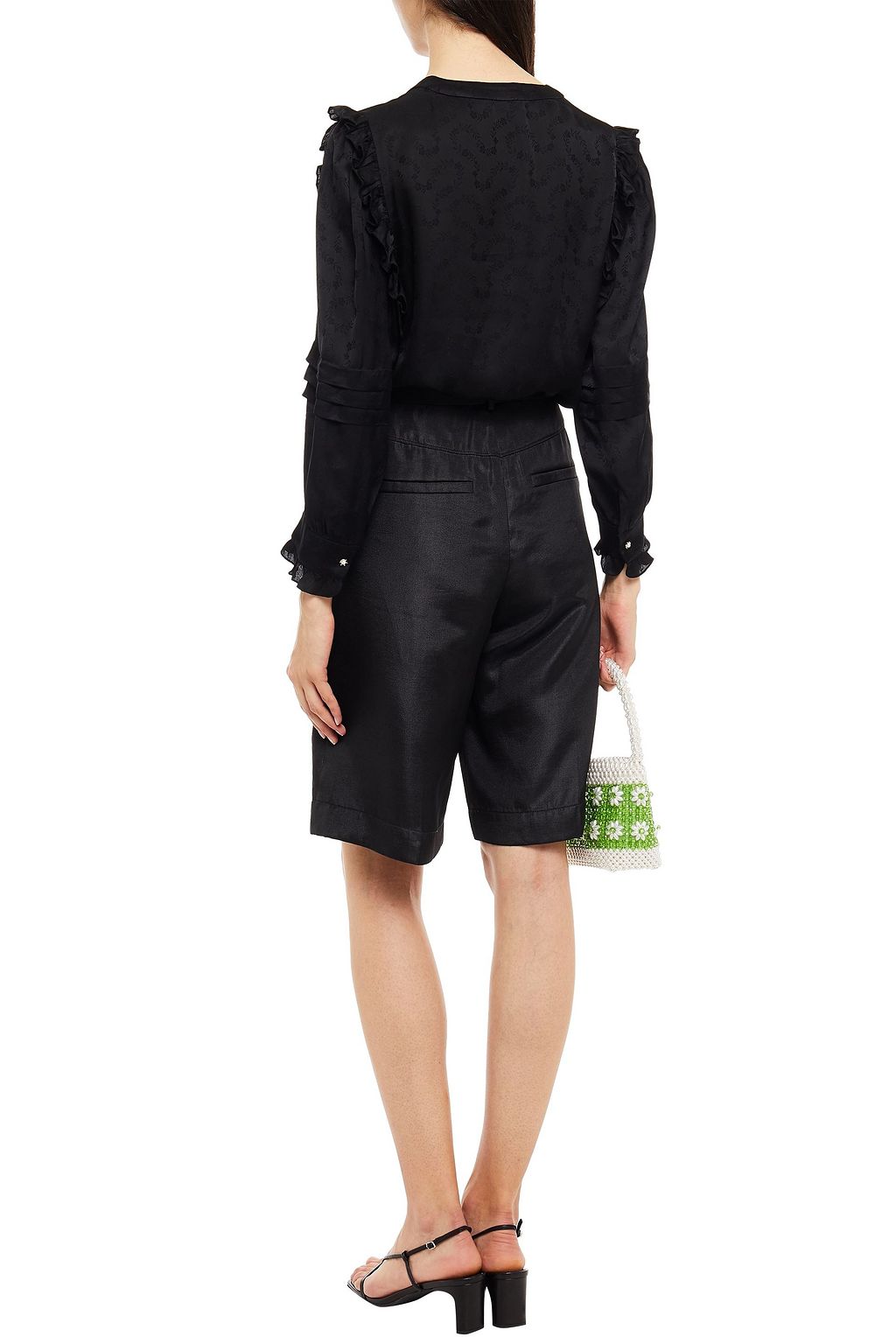 SANDRO Ruffle-trimmed jacquard blouse